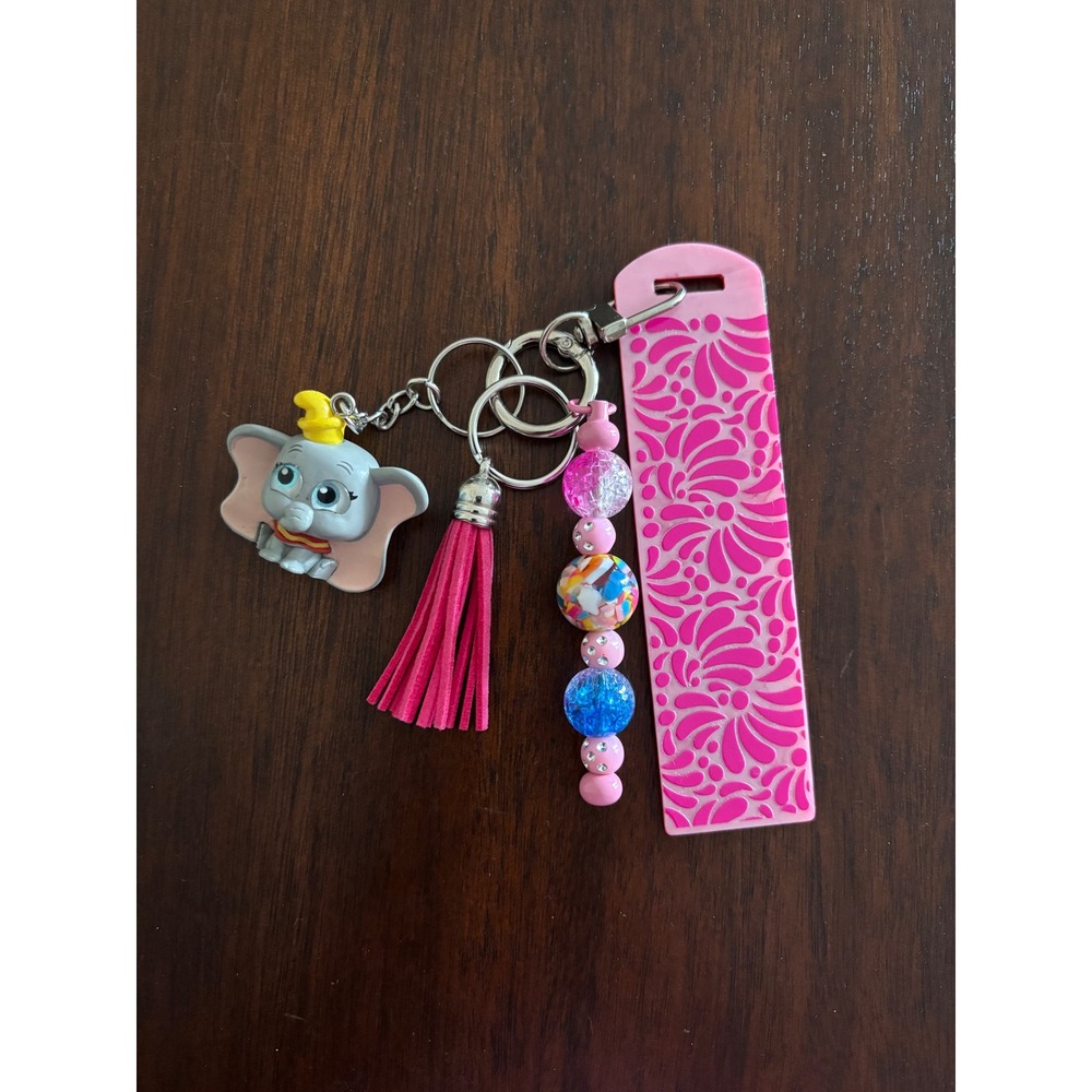 Keychain Pink Tassel Beaded Resin Floral Accessory